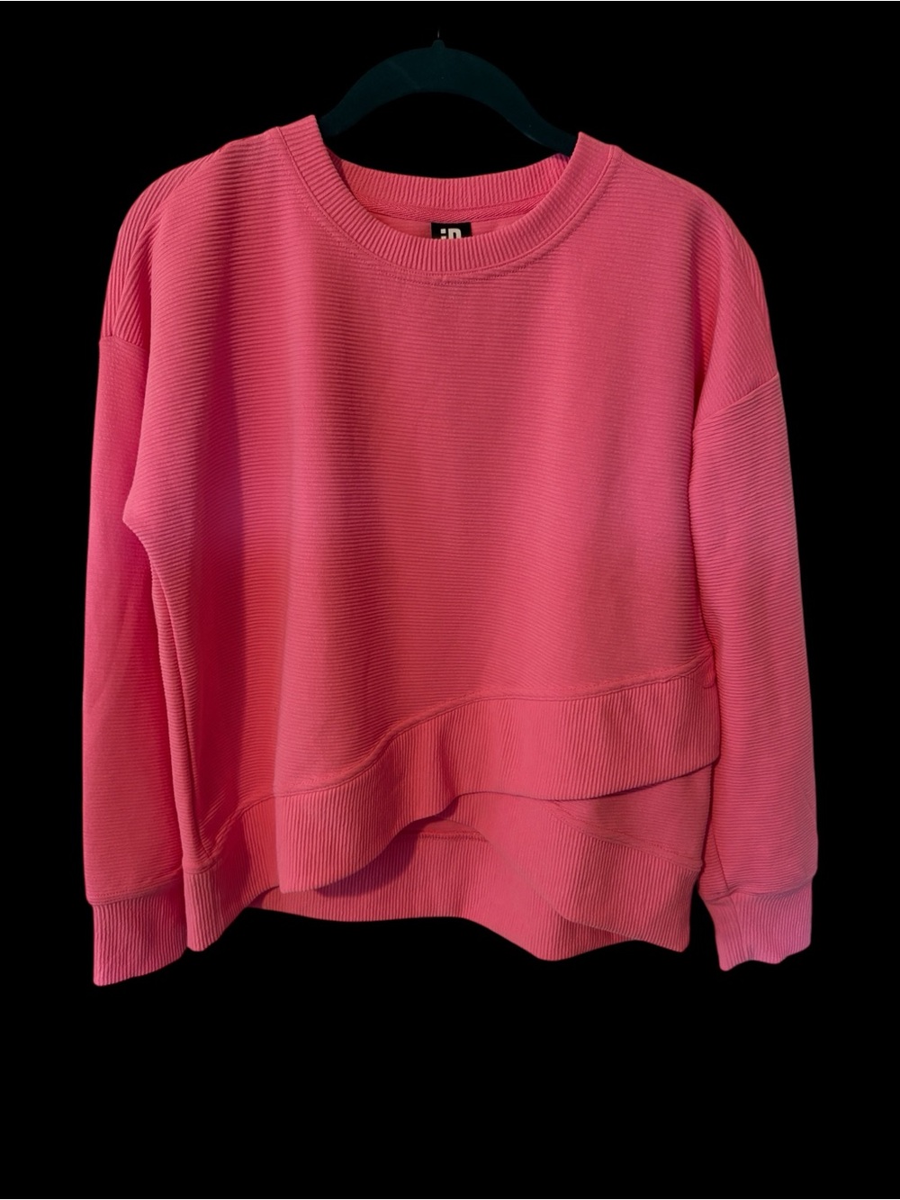 Ideology Pink Ribbed Crewneck Pullover Sweatshirt